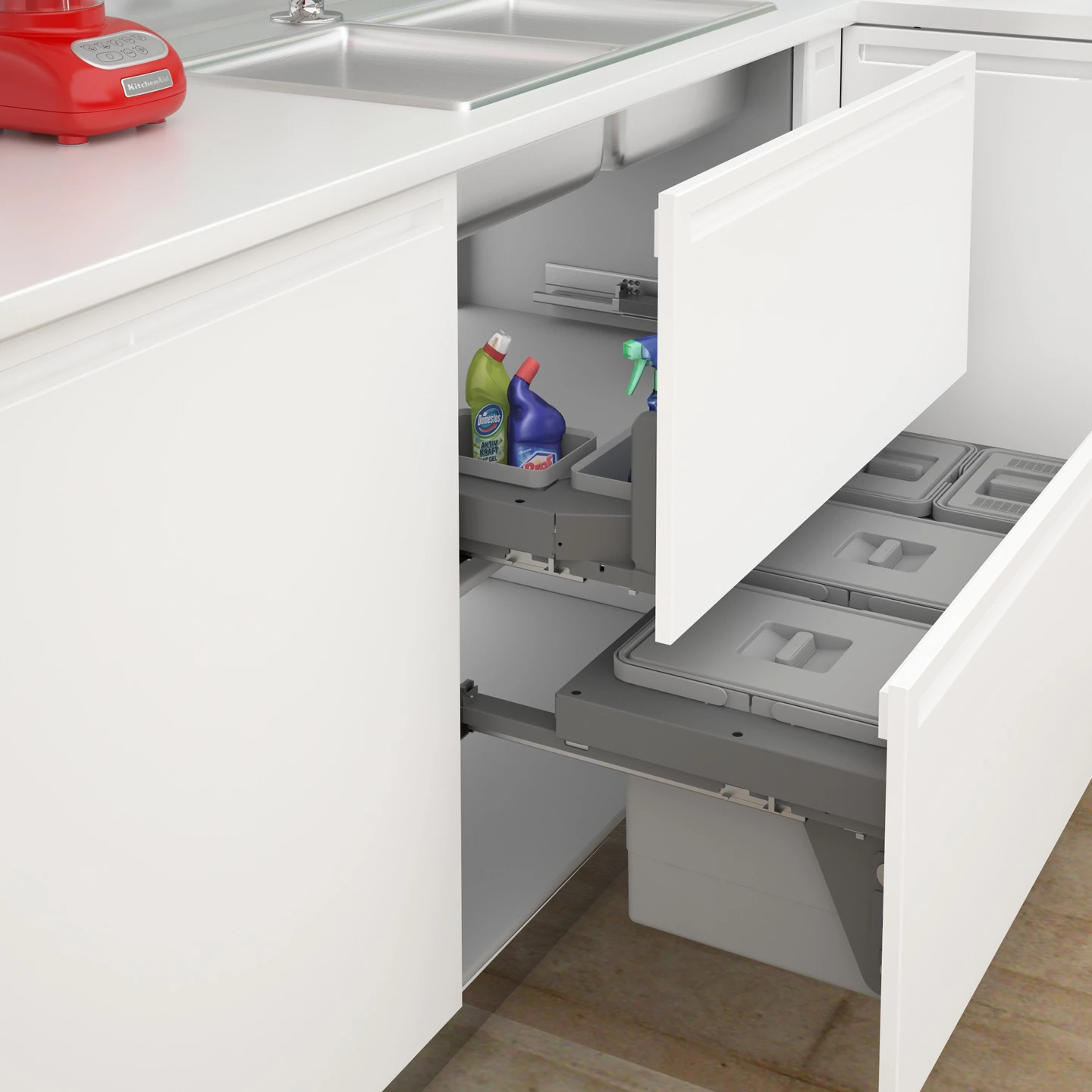 Undersink lower unit, full extension slides, soft closing 42 lt for cabinet 900 mm