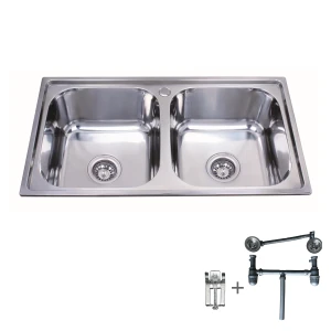 Kitchen sink stainless steel double 780х430mm brushed satin set with siphon