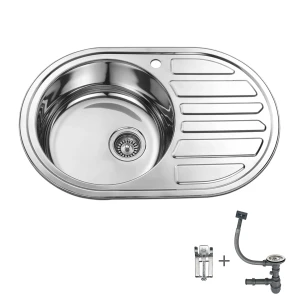Kitchen sink stainless steel with countertop 770х500mm brushed satin set with siphon