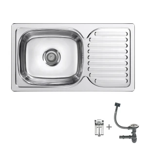 Kitchen sink stainless steel with countertop 760х420mm brushed satin set with siphon