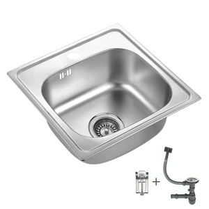 Kitchen sink stainless steel 465х465mm brushed satin set with siphon